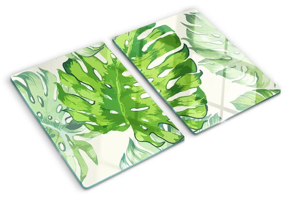 Tocător sticlă Frunze de Monstera pe un fundal deschis