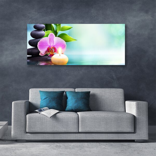 Tablou pe panza canvas Bamboo flori Stones Arta Verde Negru Roz Galben