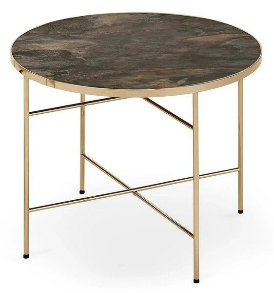 Masuta Isabelle, negru cu efect de marmura/bej, sticla/otel, 60x60x45