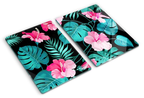 Tocător din sticlă Flori și frunze tropicale