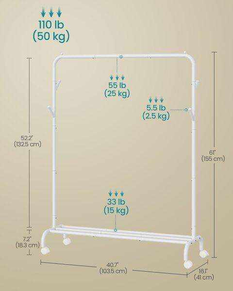 Cuier stender, Fabio, Alb, 103.5x39x155cm