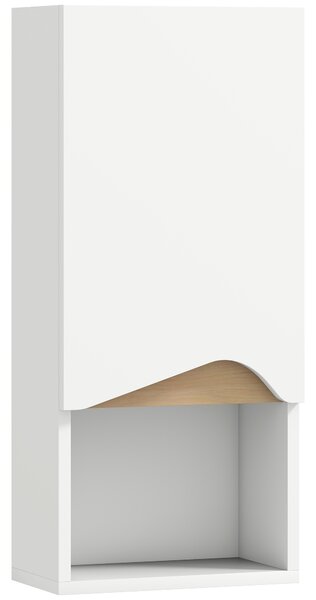 HOMCOM Dulap Suspendat pentru Baie cu Raft Deschis și Dulăpior Soft Close, Dulap cu Poliță Reglabilă, Spațiu de Depozitare Pe Perete, 30x17x67 cm, Alb și Lemn Natural | Aosom Romania