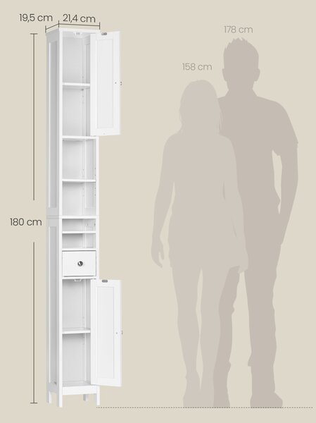Dulap baie soldat, Marco, Alb, 19.5x21.4x180 cm