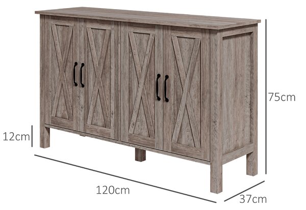 HOMCOM Dulap în Stil Rustic cu 2 Rafturi Reglabile pentru Depozitare, Dulap pentru TV cu 4 Uși, 120x37x75 cm, Gri | Aosom Romania