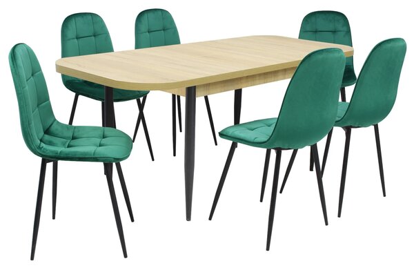 Set masă extensibilă Viena Stejar cu 6 Scaune Gya Verde