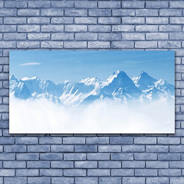 Tablou pe panza canvas Munte Ceață Peisaj Albastru Alb