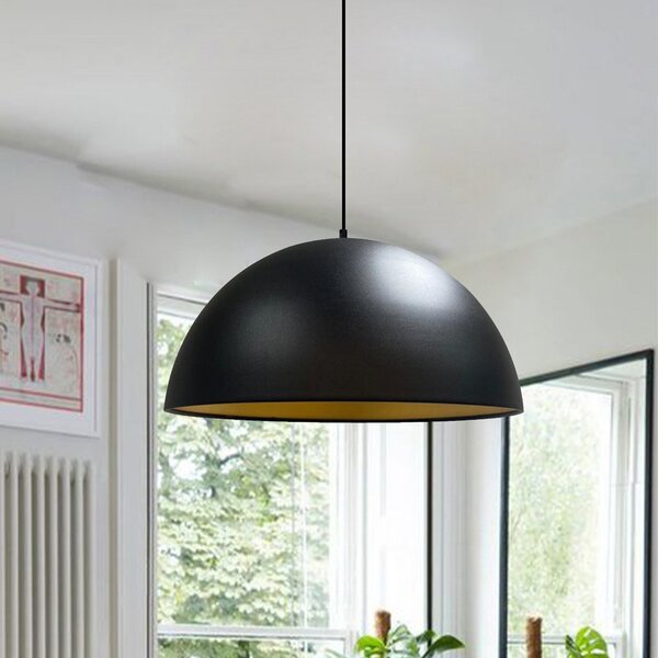 ROYALTECH Lampă suspendată Lipeo, negru/galben, Ø 40 cm, metal, E27, reglabil, Camera de zi / sufragerie, Metal