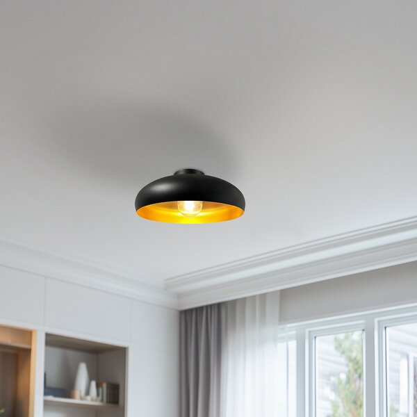ROYALTECH Plafonieră Olli, negru/galben Ø 40 cm, metal, E27, reglabil, Camera de zi / sufragerie, Metal