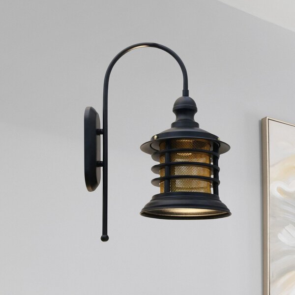 ROYALTECH Aplică de perete Nostalji, negru, înălțime 48 cm, metal, E27, reglabil, Negru, Camera de zi / sufragerie, Metal, Vintage, Soclu de perete jos