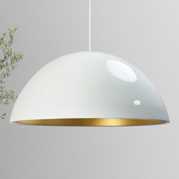 ROYALTECH Lampă suspendată Lipeo, alb / auriu, Ø 40 cm, metal, E27, reglabil, Camera de zi / sufragerie, Metal