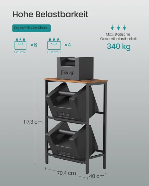 Raft bucatarie pentru navete si lazi, Rico, Maro, 70.4x40x117.3 cm