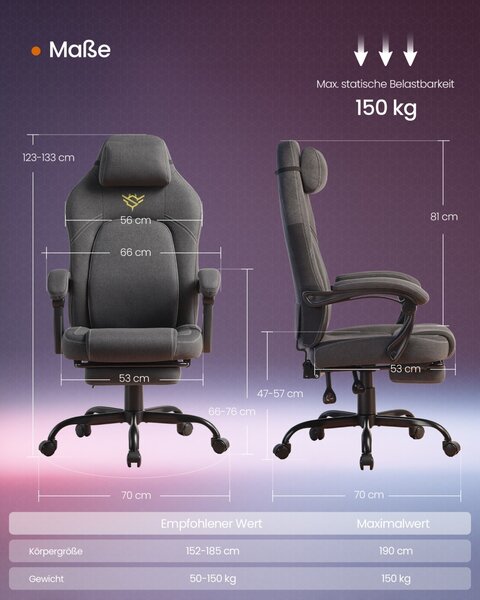 Scaun gaming, Nerone, Gri, 70x70x129 cm