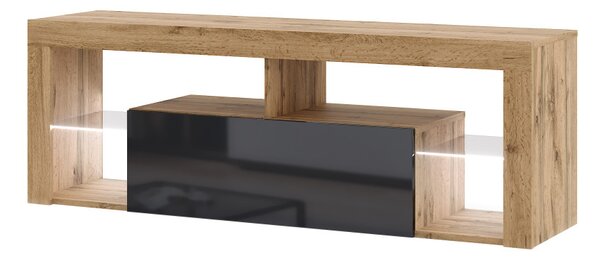 Comodă TV Everest 140 (Hugo) stejar Wotan/negru lucios cu LED, 1K