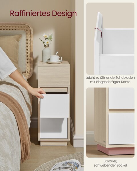Set 2 noptiere, Rosa, Bej natural, 30x25x65 cm