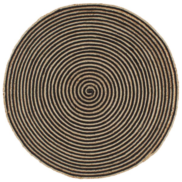 Covor lucrat manual cu model spiralat, negru, 120 cm, iută