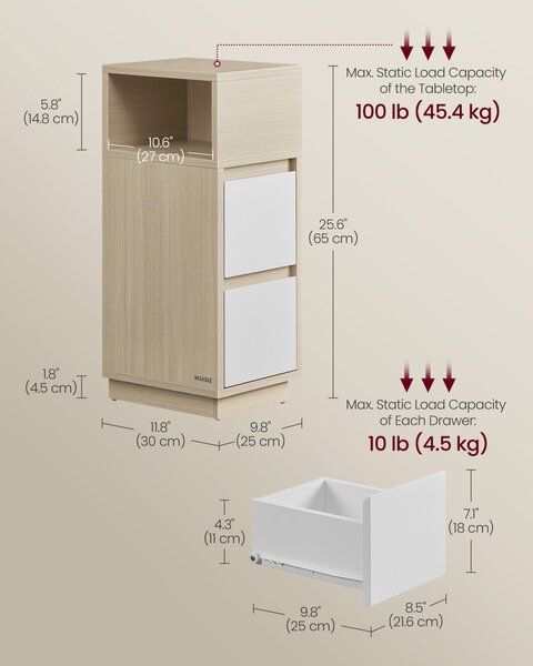 Set 2 noptiere, Rosa, Bej natural, 25x30x65cm