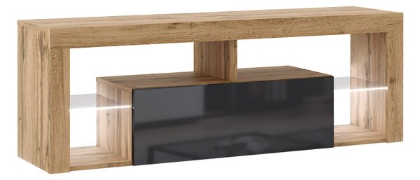 Comodă TV Everest 140 (Hugo) stejar Wotan/negru lucios cu LED, 1K