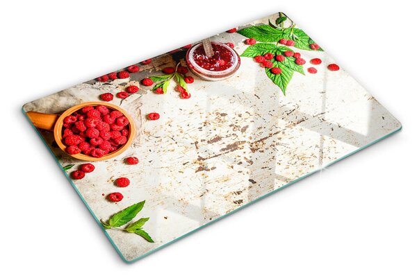 Tocător din sticlă Zmeură și frunze