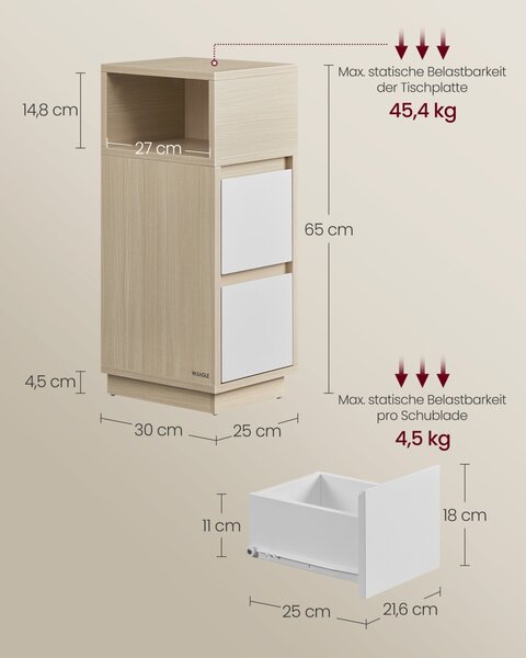 Set 2 noptiere, Rosa, Bej natural, 30x25x65 cm