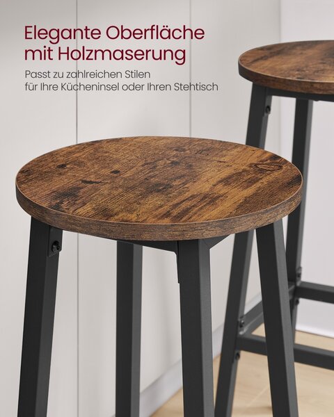 Set 2 scaune de bar, Pietro, Maro, 32.5x32.5x74 cm