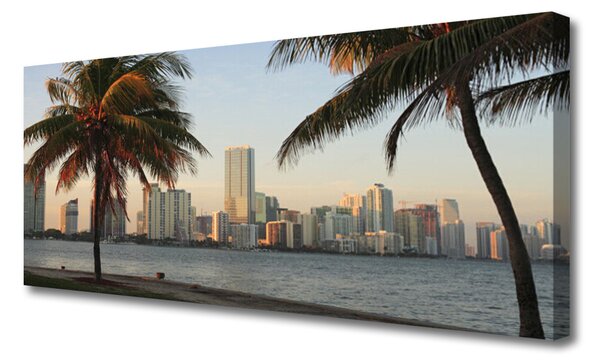 Tablou pe panza canvas Palm City Copaci Case Brun Verde Gri