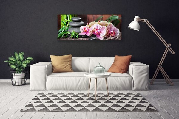 Tablou pe panza canvas Bamboo pietre Flori Floral Verde Gri Roz