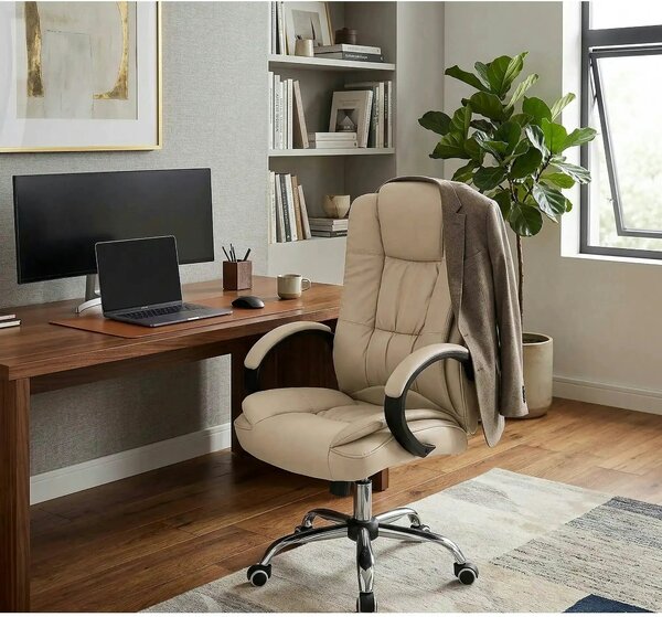 Scaun directorial RELAX, bej, piele ecologica, 64x75x110/118 cm