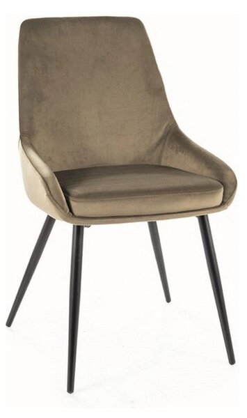 Scaun COBE, stofa catifelata verde olive/negru, 49x43x85 cm
