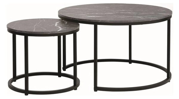 Set 2 masute cafea DION, negru cu efect de marmura/negru, PAL laminat/