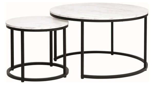 Set 2 masute cafea DION, alb cu efect de marmura/negru, PAL laminat/me