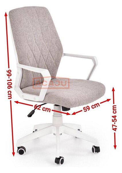 Scaun de birou SPIN 2, grej/alb, stofa clasica/metal, 59x62x99/106 cm