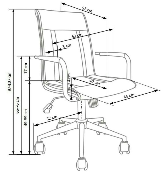 Scaun de birou PORTO 2, alb, piele ecologica, 53x57x97/107 cm