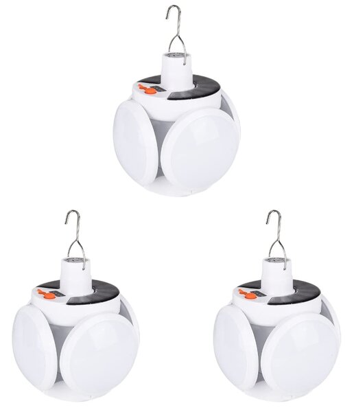 Set 3 x Bec cu panou solar si acumulator, 5 trepte de iluminat