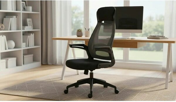 Scaun de birou SOLARIS, negru/gri, stofa mesh/metal/plastic, 58x62x116