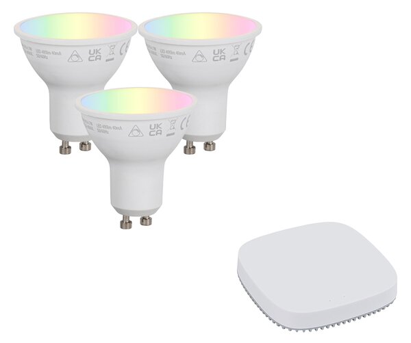 Set de becuri LED inteligente GU10, reglabile, 4,7 W, 400 lm, 2700K-6500K, incl. Zigbee Smart Hub