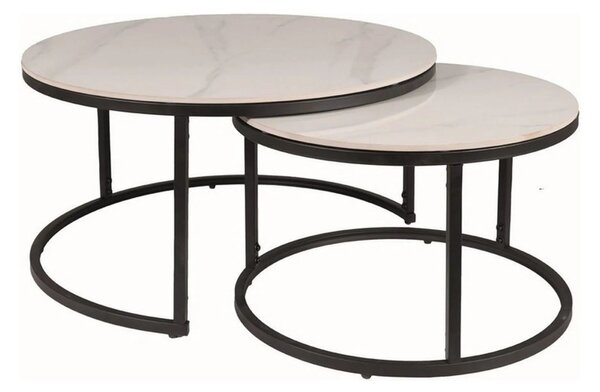 Set 2 masute cafea FERRANTE C, alb/negru, ceramica/metal