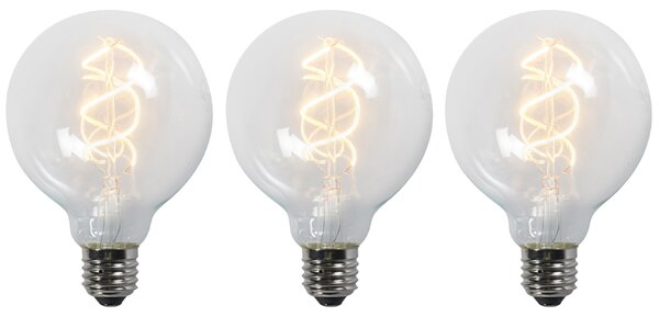Set de 3 becuri LED cu filament răsucit E27 G95 transparent 5W 400lm 2200K