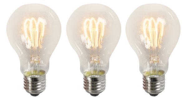 Set de 3 becuri LED cu filament răsucit E27 A60 transparent 3W 210lm 2200K