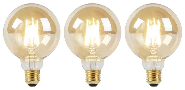 Set de 3 becuri LED E27 Dim to Warm G95 auriu 8W 806lm 2000-2700K
