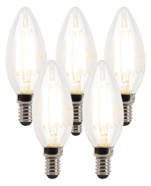 Set de 5 becuri LED cu filament tip lumânare E14 reglabile B35 Transparent 3W 250lm 2700K