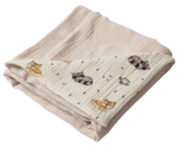 Paturica de vara cu doua fete din muselina 100x100 cm cm Kidizi Cuddly Buddies, bumbac 100%