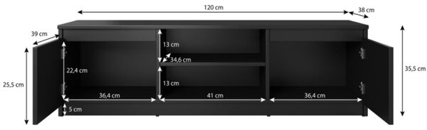 Comodă TV cu 2 uși și 2 rafturi Dingo, stejar wotan/negru grafit (120 cm)
