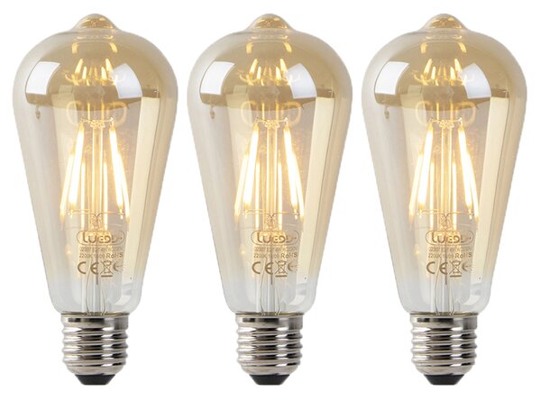 Set de 3 becuri LED E27 ST64 auriu cu senzor crepuscular 4W 400lm 2200K