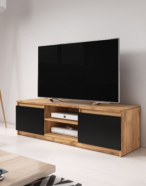 Comodă TV cu 2 uși și 2 rafturi Dingo, stejar wotan/negru grafit (120 cm)