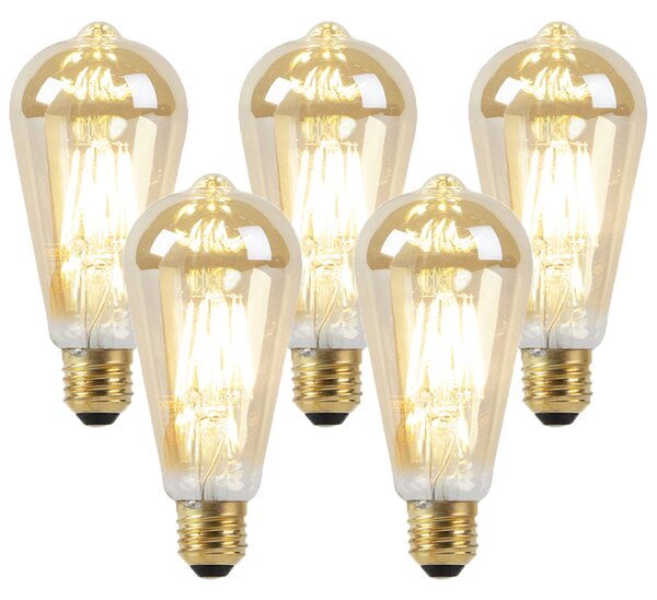 Set de 5 becuri LED E27 cu reglaj de intensitate la cald auriu 8W 806lm 2000-2700K