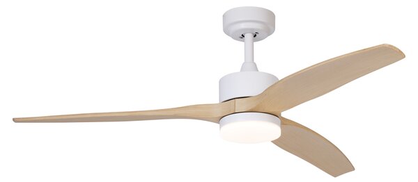 Ventilator inteligent de tavan alb cu imprimeu de lemn 132cm incl. LED Dimmable cu telecomandă - Joly