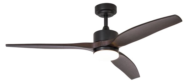 Ventilator inteligent de tavan negru cu imprimeu lemn 132cm incl. LED Dimmabil cu telecomandă - Joly