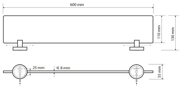 Sapho Sapho, raft din sticlă X-ROUND E 600mm, crom, XR609