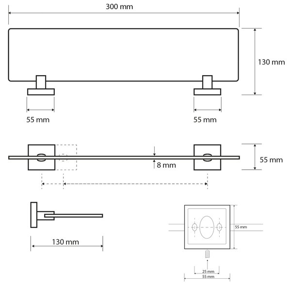 Sapho Sapho, raft din sticla X-SQUARE 300x55x130mm, sticla cu lapte, crom, XQ602