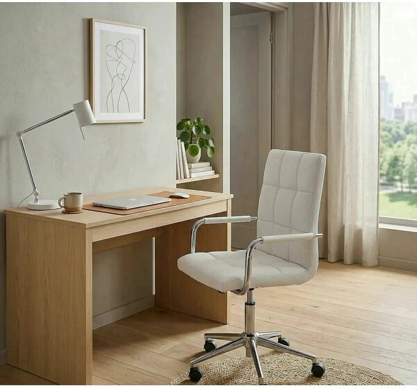 Scaun de birou pentru copii GONZO 2, alb, piele ecologica, 53x60x98/11